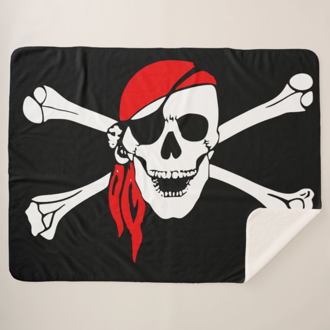 PIRATENFLAGGE SKULL und CROSS BONES Sherpadecke (Vorderseite (Horizontal))