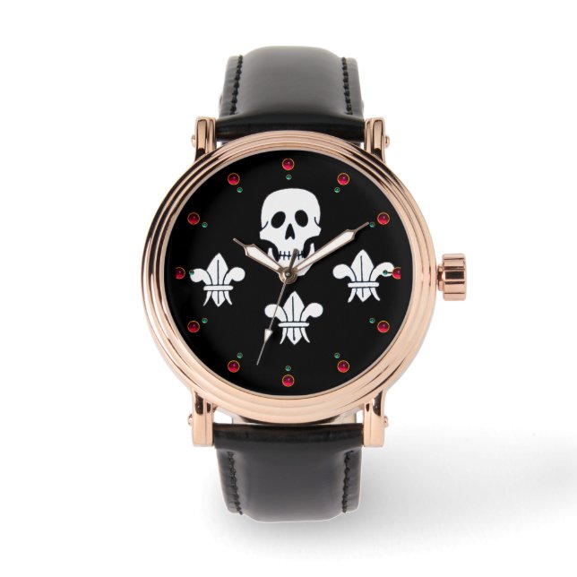 PIRATENFLAGGE SKULL UND DREI LILIES FLAG ARMBANDUHR (Vorderseite)