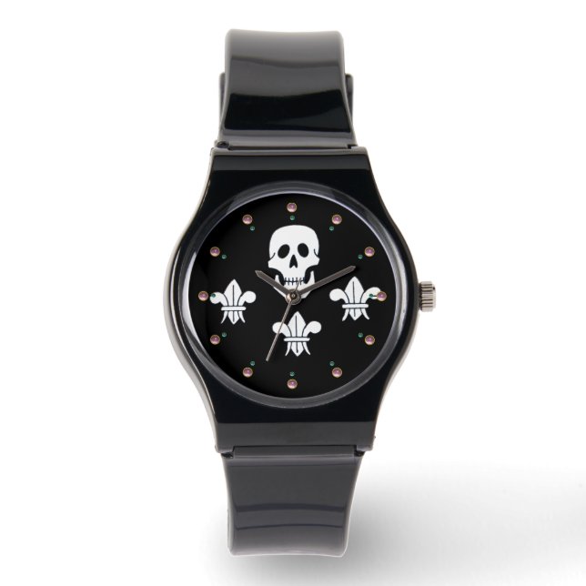 PIRATENFLAGGE SKULL UND DREI LILIES FLAG ARMBANDUHR (Vorderseite)