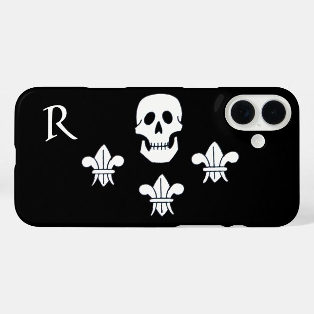 PIRATENFLAGGE SKULL UND DREI LILIES FLAGMONOGRAM iPhone 16 PLUS HÜLLE (Rückseite (Horizontal))