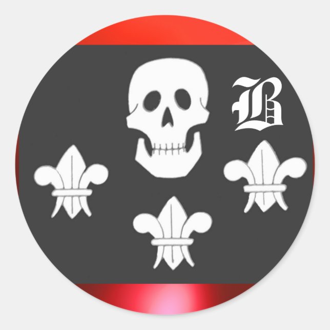 PIRATENFLAGGE SKULL UND DREI LILIES FLAGMONOGRAM RUNDER AUFKLEBER (Vorderseite)
