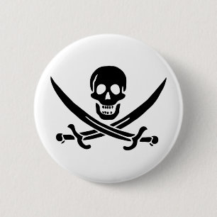 Piratenflagge Totenkopf gekreuzte Schwerter Button