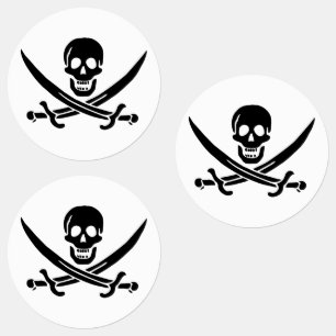 Piratenflagge Totenkopf gekreuzte Schwerter Etiketten