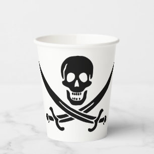 Piratenflagge Totenkopf gekreuzte Schwerter Pappbecher