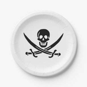 Piratenflagge Totenkopf gekreuzte Schwerter Pappteller
