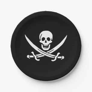 Piratenflagge Totenkopf gekreuzte Schwerter Pappteller