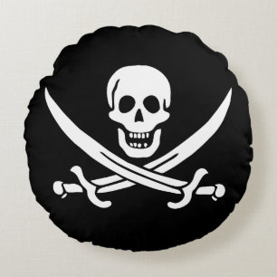 Piratenflagge Totenkopf gekreuzte Schwerter Rundes Kissen