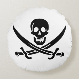 Piratenflagge Totenkopf gekreuzte Schwerter Rundes Kissen