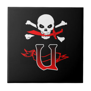 Piratenflagge U Monogramm Fliese