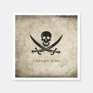 Piratenflagge und Name auf Vintager Karte Serviette