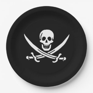 Piratenflagge von Calico Jack Schädel und Schwerte Pappteller