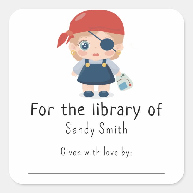 Piratengirl - Für die Bibliothek Quadratischer Aufkleber (Vorderseite)