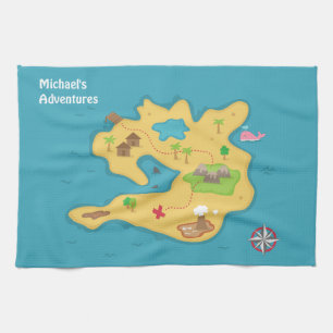 Pirateninsel-Abenteuer-Schatzkarte für Jungen Handtuch