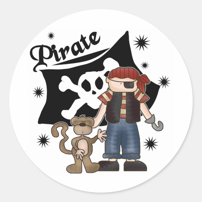 Piratenjunge mit dem Affen Runder Aufkleber (Vorderseite)