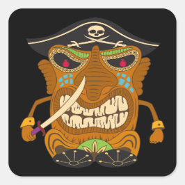 Piratenkapitän, Tiki Statue, Funny Black Quadratischer Aufkleber