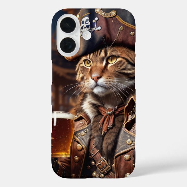 Piratenkatze mit Bier iPhone 16 Hülle (Rückseite)