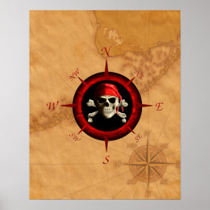 Piratenkompass-Rose und Karte Poster