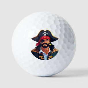 Piratenkopf mit Hut Seemann und Augenklappe und Bä Golfball