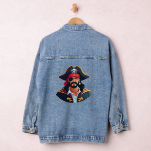 Piratenkopf mit Hut Seemann und Augenklappe und Bä Jeansjacke