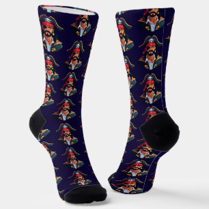 Piratenkopf mit Hut Seemann und Augenklappe und Bä Socken