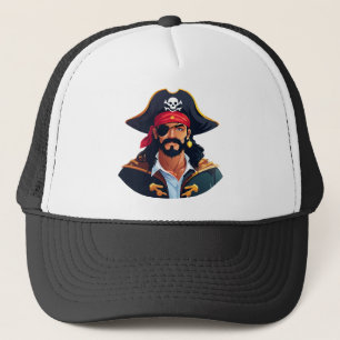 Piratenkopf mit Hut Seemann und Augenklappe und Bä Truckerkappe
