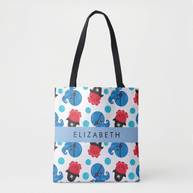 Piratenktopus, Octopus-Muster, Meer, Ihr Name Tasche (Vorderseite)