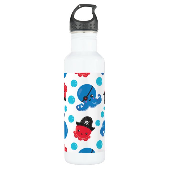 Piratenktopus, Octopusmuster, Meerestiere Edelstahlflasche (Vorderseite)