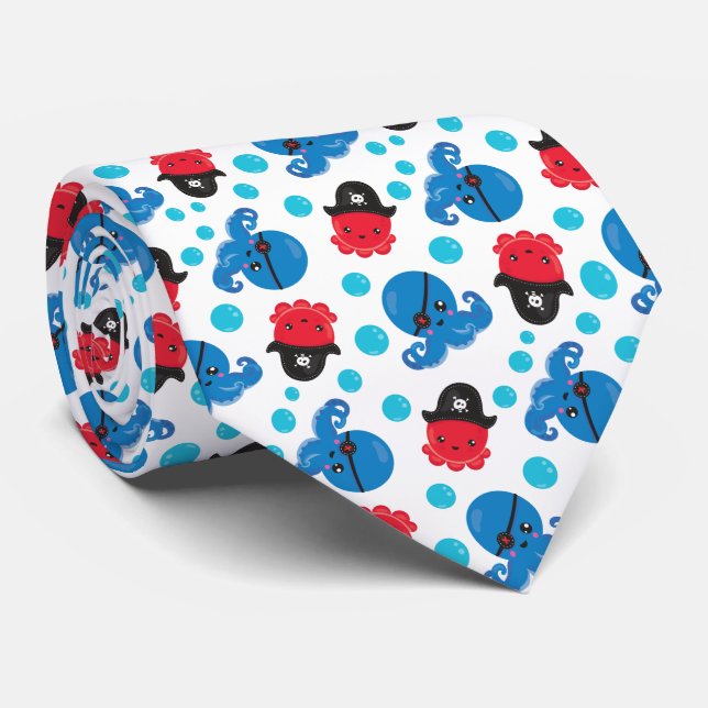 Piratenktopus, Octopusmuster, Meerestiere Krawatte (Gerollt)
