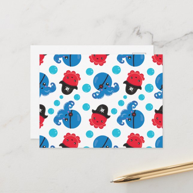 Piratenktopus, Octopusmuster, Meerestiere Postkarte (Vorderseite/Rückseite Beispiel)