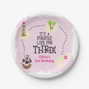 Piratenleben für DREI mir Rosa Geburtstag Pappteller