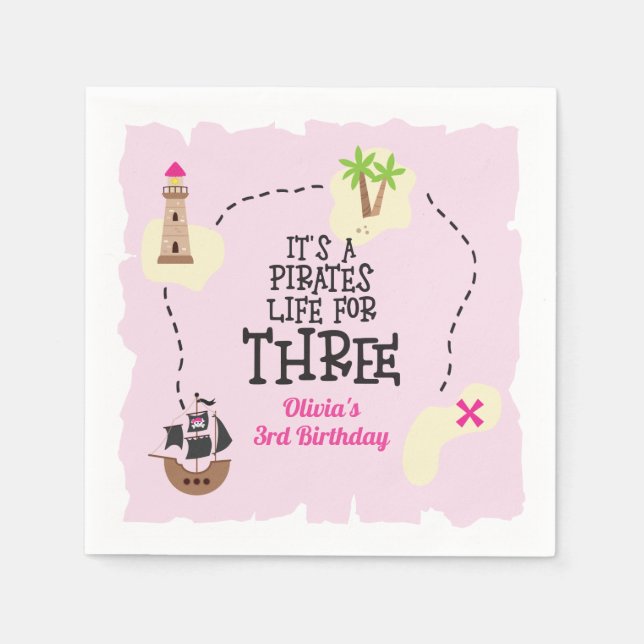 Piratenleben für DREI mir Rosa Geburtstag Serviette (Vorderseite)