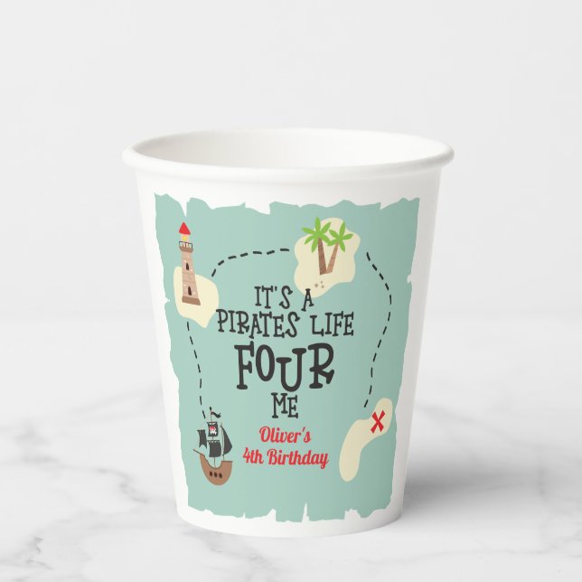 Piratenleben VIER MICH 4. Geburtstag Pappbecher (Vorderseite)