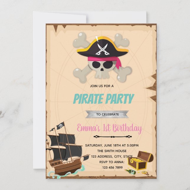 Piratenmädchen Geburtstagsdusche Einladung (Vorderseite)