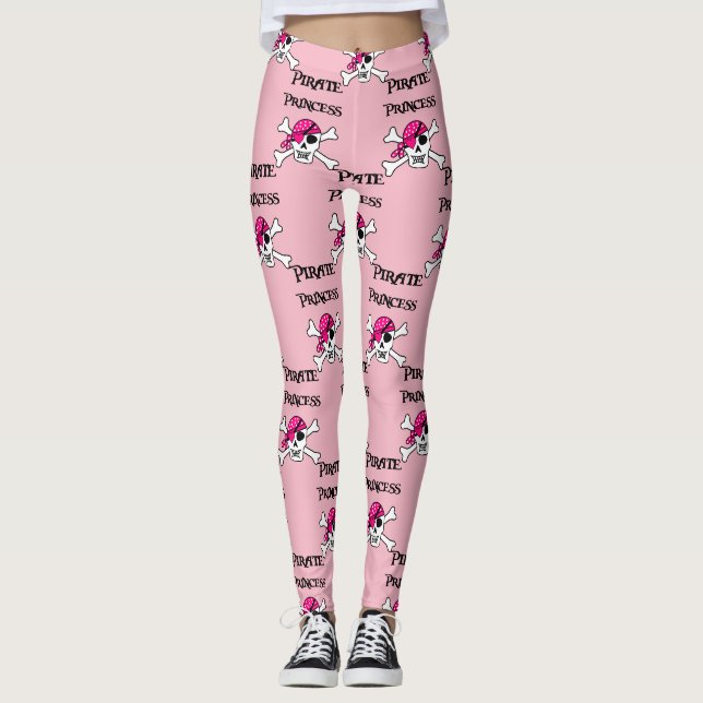 Piratenprinzessin mit rosa Schädel Leggings (Vorderseite)