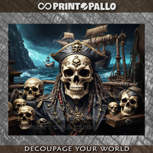 Piratenschädel-Geisterkapitän auf einem Galleon au Seidenpapier