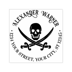 Piratenschädel gekreuzte Schwerter Name Rücksendea Permastempel