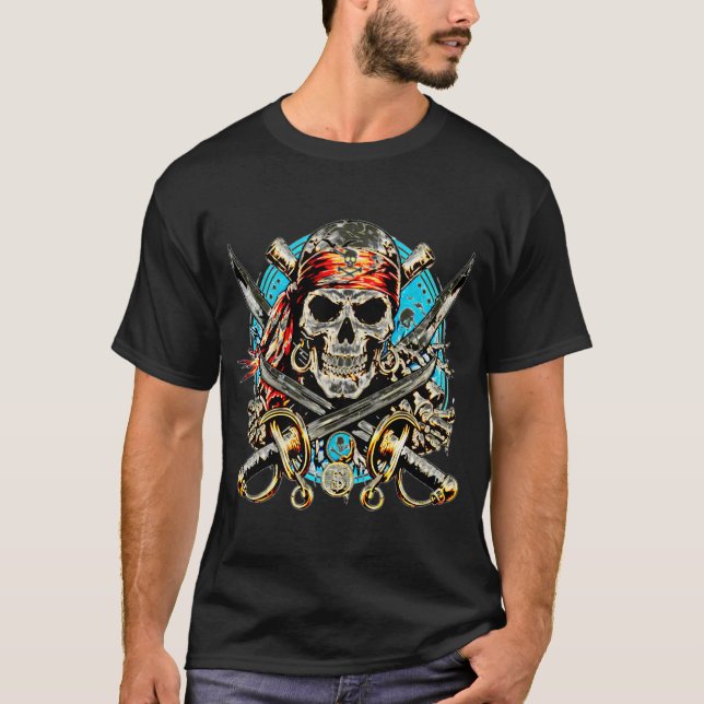 Piratenschädel mit gekreuzten Schwertern T-Shirt (Vorderseite)