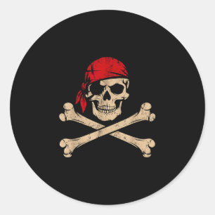 Piratenschädel mit rotem Bandana-Skelett Halloween Runder Aufkleber