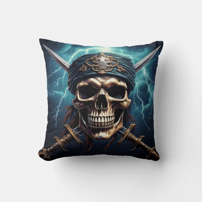 Piratenschädel mit Schwertern Kissen (Vorderseite)