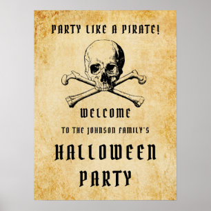 Piratenschädel und Knochen Begrüßungs-Halloween-Pa Poster