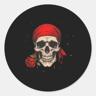Piratenschädel und Kreuzknochen Hand Rote Blume fü Runder Aufkleber