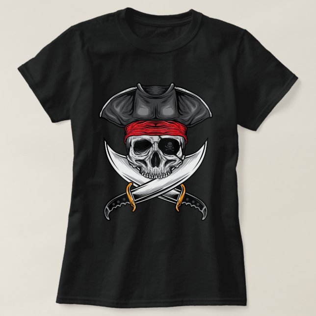 Piratenschädel und Schwerter T-Shirt (Design vorne)
