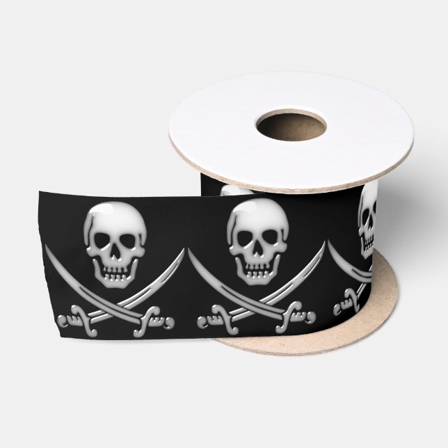 Piratenschädel und Schwertkreuze Satinband (Spule)