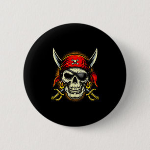 Piratenschädel und Totenkopf-Skelett Halloween Button