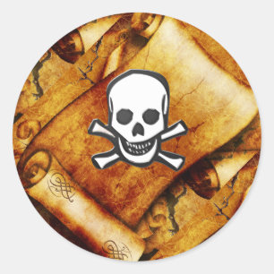 Piratenschädelknochenschatz-Kartenrolle Runder Aufkleber