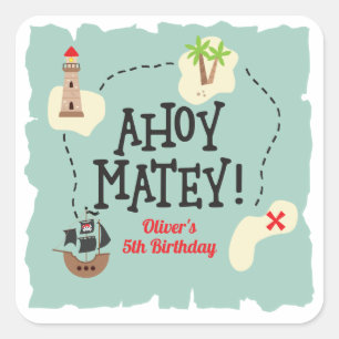 Piratenschatzkarte Geburtstag Quadratischer Aufkleber
