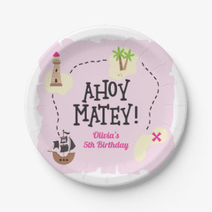 Piratenschatzkarte Pink Geburtstag Pappteller