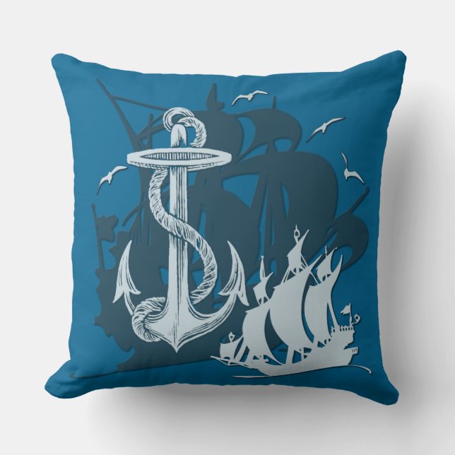 Piratenschiff & Anchor Weiße Silhouette Kissen (Vorderseite)