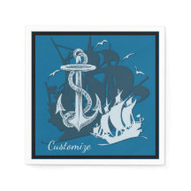 Piratenschiff & Anchor Weiße Silhouette Napkins