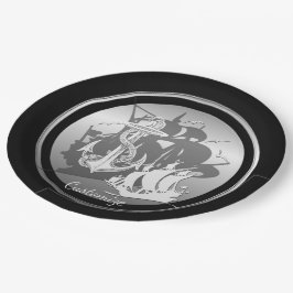 Piratenschiff & Anchor Weiße Silhouette Teller 2